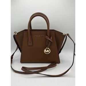 NWOT-MICHAEL KORS AVRIL SMALL LEATHER TOP-ZIP SATCHEL CAMEL LUGGAGE COLOR